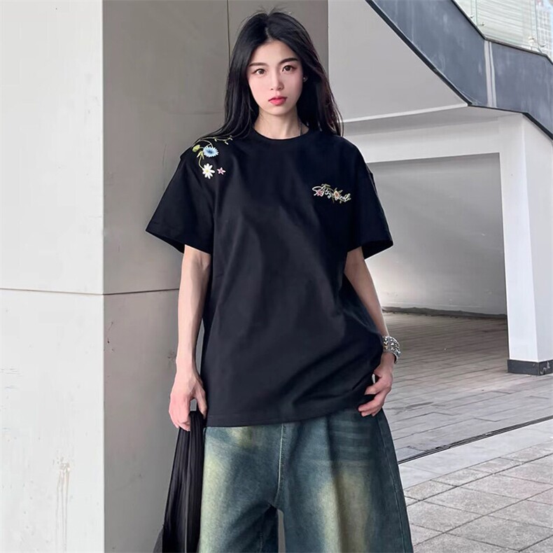 万针全刺绣工艺抖音得物高品质260克重磅纯棉双纱美式高街短袖T恤,男装T恤,电商A486