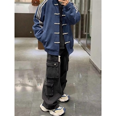 麂皮绒风盘扣外套男女棒球服三条杠运动开衫夹克卫衣，男装夹克，四季星座505