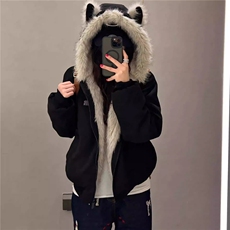 JK542-P95黑色麂皮绒毛领棉服厚座山雕外套，男装棉衣，电商B323A