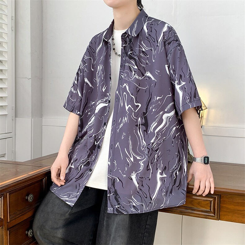 精品花衬衫男短袖夏季痞帅休闲上衣服外套翻领大码衬衣男A012TP25,男装衬衫,电商A012