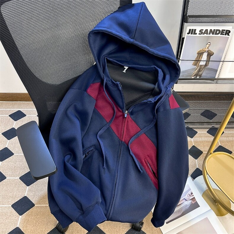 694-P54美式重磅解构连帽卫衣秋冬潮牌设计拼接宽松高街开衫,男装卫衣,电商B323A