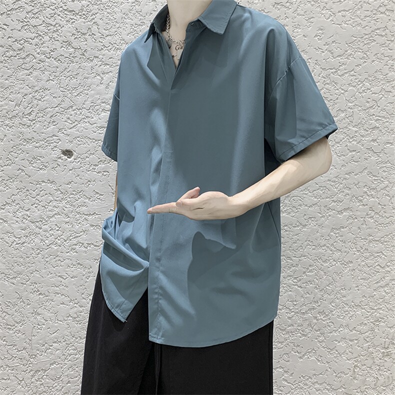 CS2009夏季宽松雪纺垂感短袖衬衫男港风中性冷淡风,男装衬衫,星座507