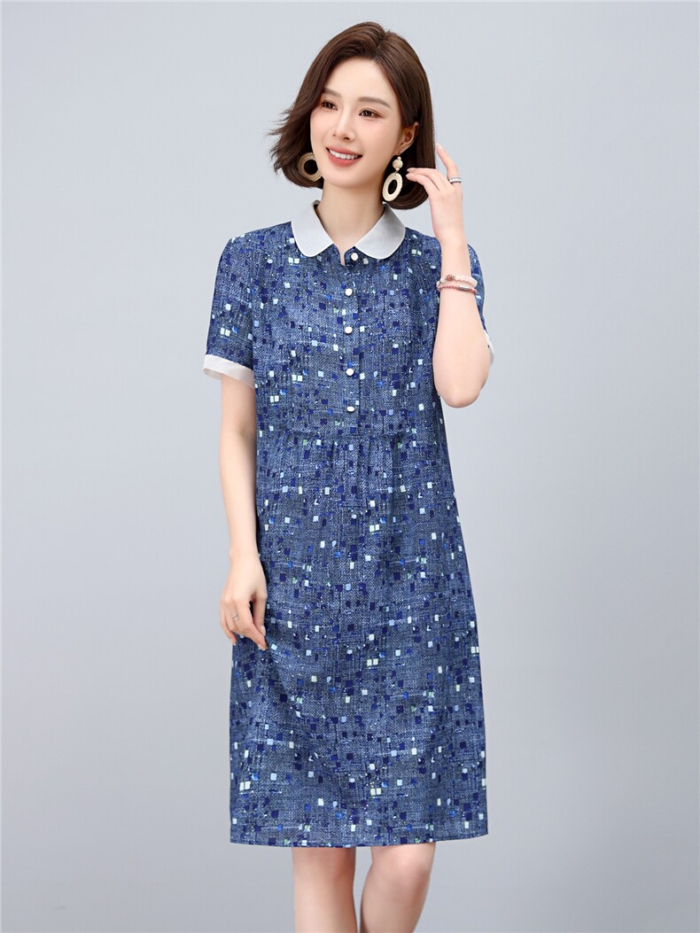 2025年夏季优雅气质碎花娃娃领时尚休闲碎花连衣裙,女装连衣裙,依恋蒂丝