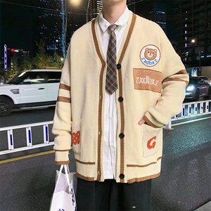 秋季新款日系慵懒风针织开衫毛衣小熊情侣外套小众上衣  M173-P54图片