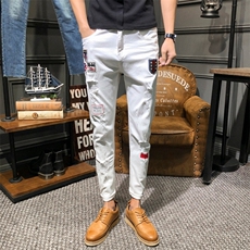 2021夏款弹力牛仔裤男破洞修身小脚裤时尚店主风QT6027-88163，男装牛仔裤，电商D218