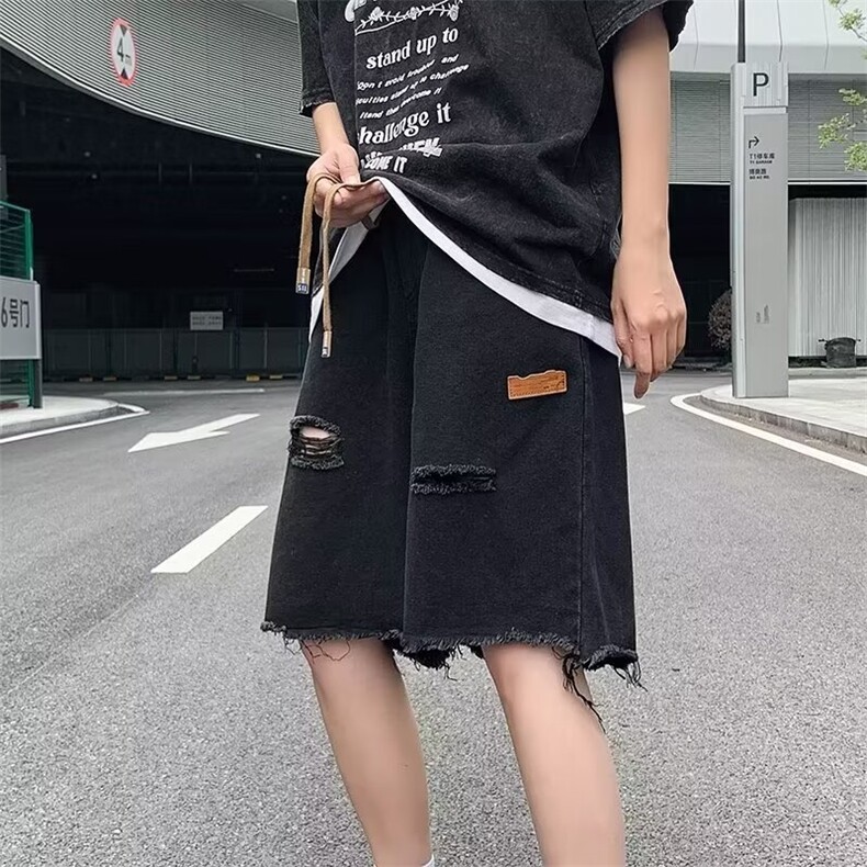 水洗破洞牛仔短裤男夏季潮牌美式痞帅毛边炸街中裤1001-1D1052P35,男装牛仔裤,星座1001-1