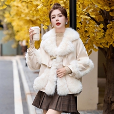 粉色大毛领皮毛一体棉服女2024冬季新款加厚名媛气质环保皮草外套，女装棉衣/棉服，奕薇雅