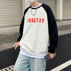 插肩袖卫衣男拼色美式圆领长袖打底衫情侣上衣WY05062-P40，男装卫衣，星座308B-1