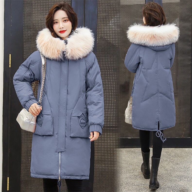 羽绒棉服女2020冬装保暖修身减龄纯色直筒中长款加厚长袖拉链棉衣,女装棉衣/棉服,天丝秀