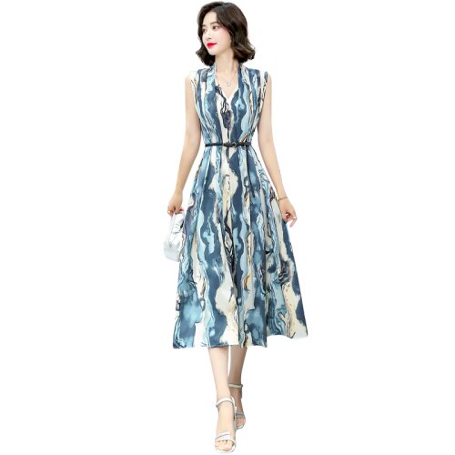 韦小宝真丝连衣裙大牌春夏桑蚕丝裙子V领收腰妈妈装2021147237,女装连衣裙,尚洛菲