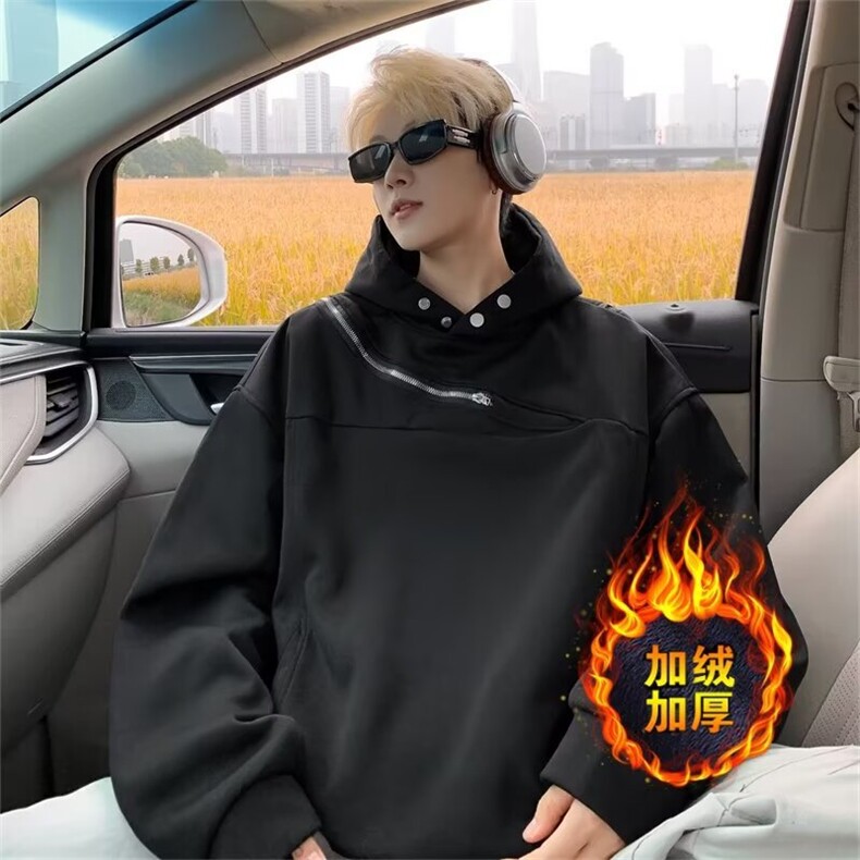 加绒卫衣拉链重磅连帽长袖男女2025秋冬季潮牌帽衫外套6786 P56图片