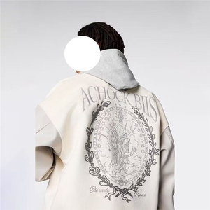 秋冬新款美式复古字母棒球服外套hiphop宽松百搭拼接皮袖情侣夹克图片
