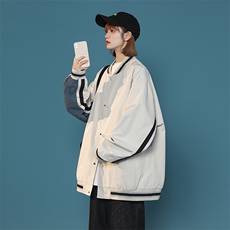中性风小牛津上衣夹克宽松落肩拼色棒球服外套XZ214-8JK701-P65，男装夹克，星座1204-3