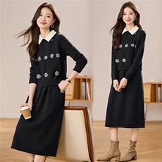 高级感拼色翻领针织马甲连衣裙女2025新款秋冬洋气减龄毛衣两件套，女装羊毛衫，艾米