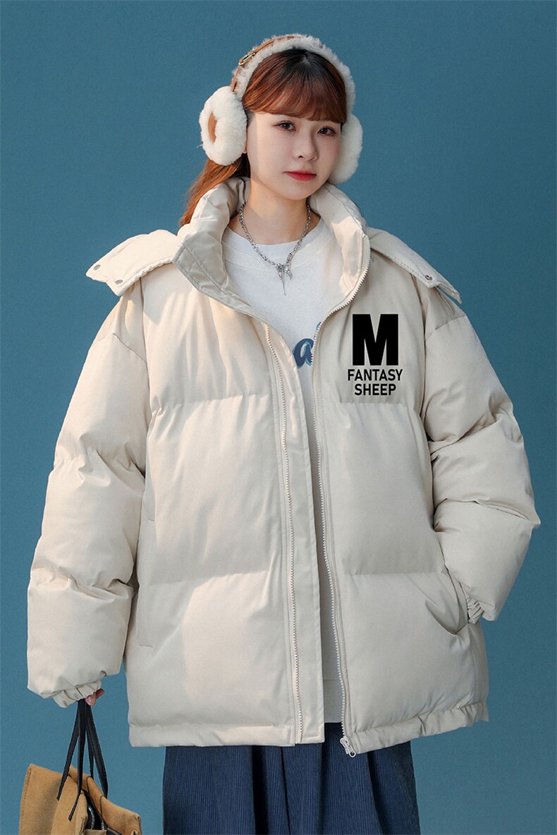 中性风22冬季新品设计感M印花加厚连帽面包服棉衣MY204P115控158,男装棉衣,A247A