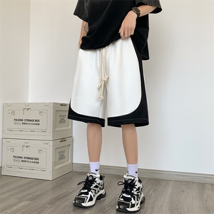 B239-1518-P43 麂皮绒休闲短裤男美式设计感高中生抽绳拼色五分裤图片