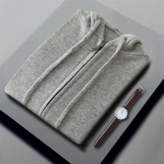 2024秋季男士新款简约百搭连帽带兜针织开衫，男装羊毛衫，江杉羊绒