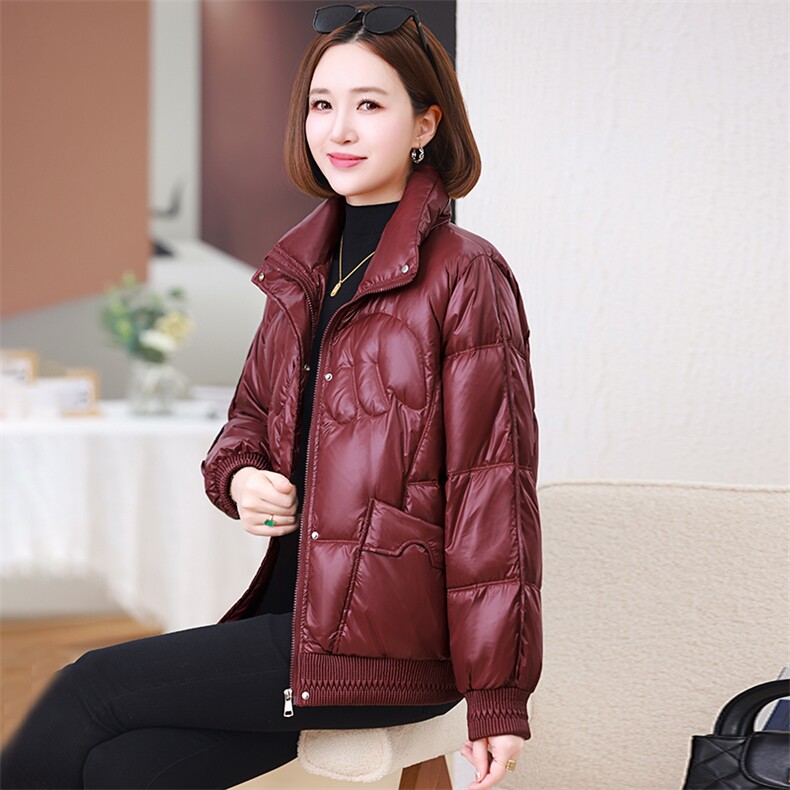 时尚洋气立领保暖羽绒服女2024冬季新款宽松小个子短款白鸭绒外套,女装羽绒服,婷思杰（原婷想服饰）