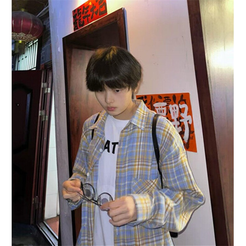 格子衬衫男春秋宽松休闲长袖美式复古高级感衬衣外套KA301,男装衬衫,星座1116A（原606A-3）