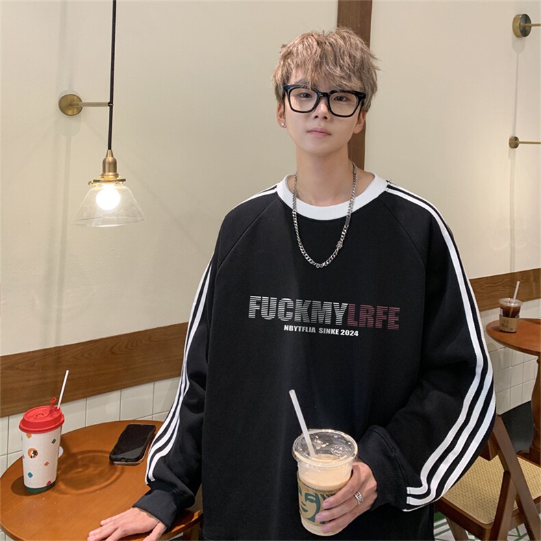 美式三杠条纹复圆领卫衣秋冬男女宽松长袖SW2468-P45控6850棉,男装卫衣,电商B370