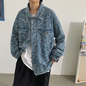秋季牛仔夹克男日系潮流青年宽松休闲腰果花牛仔衣外套JK841-P70图片