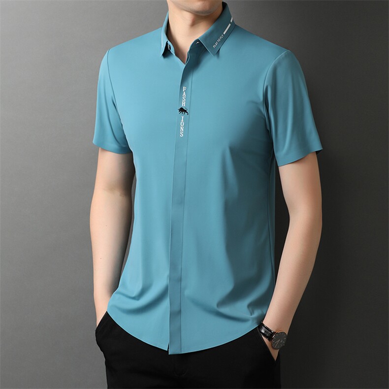 夏季2023新款短袖衬衫男士商务修身休闲上衣衬衣潮流，男装衬衫，电商B212（原钱塘6029）
