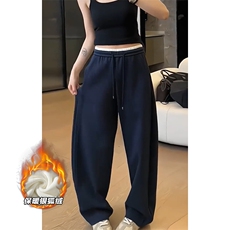 藏青色美式弯刀卫裤男秋季运动垂感直筒裤子慵懒风宽松阔腿休闲裤，男装休闲裤，电商A001-1