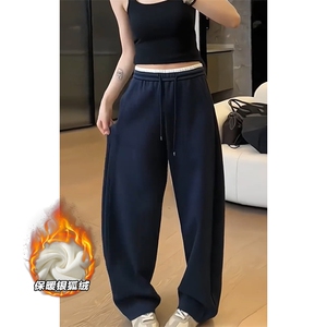 藏青色美式弯刀卫裤男秋季运动垂感直筒裤子慵懒风宽松阔腿休闲裤图片