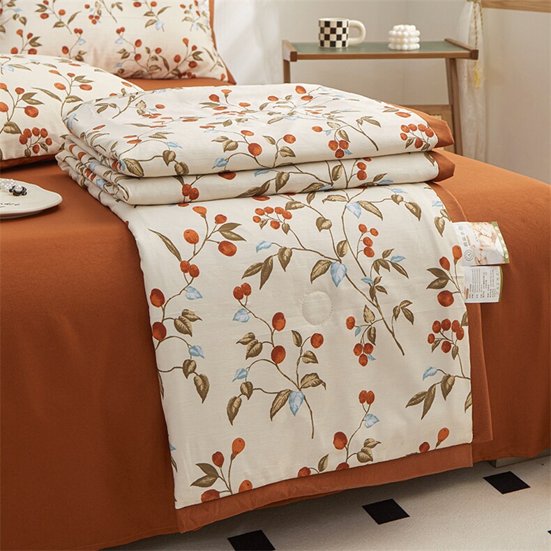 新款105克水洗棉麻夏被四件套断角款，被套/被芯，一起卖家纺