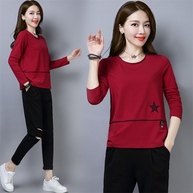 纯色圆领T恤短款长袖2021年春季时尚潮流舒适个性，女装T恤，依万里