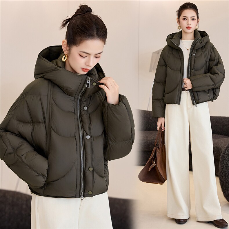 短款连帽羽绒服女2025年冬季新款小个子百搭面包服白鸭绒外套,女装羽绒服,阿舍尔精品
