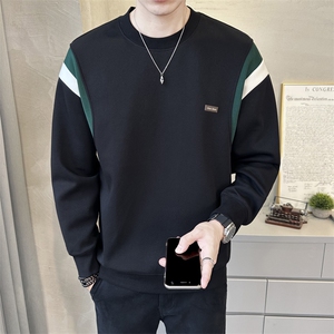 秋季新款时尚流行圆领拼接卫衣 韩版微阔打底T恤男W68127-P80图片