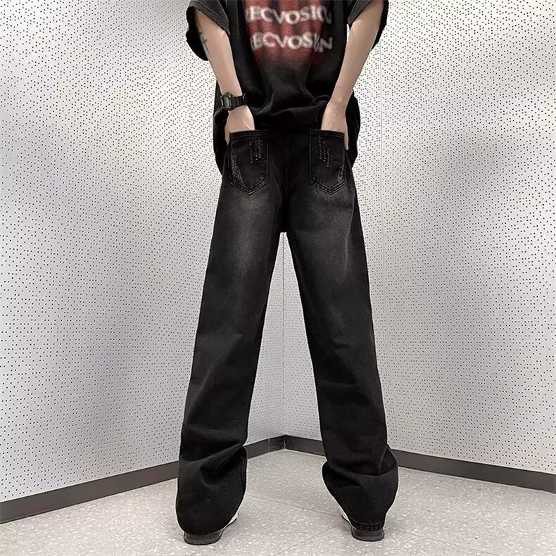 高街牛仔裤男秋冬新款宽松直筒裤子美式复古男裤N2266p42加绒52,男装牛仔裤,星座1008