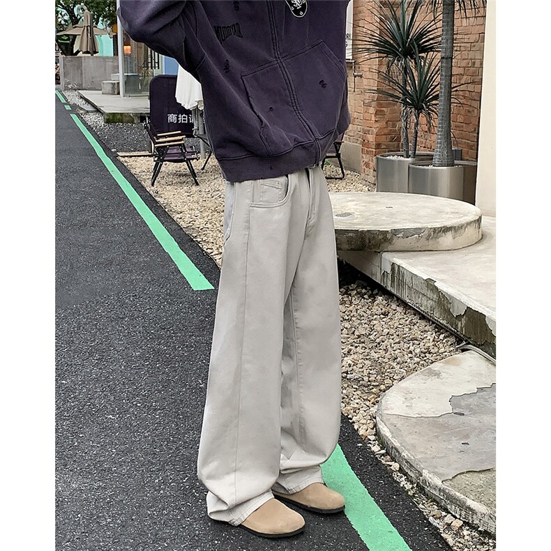 2024新款美式弯刀牛仔裤潮牌宽松阔腿裤微喇米白色现货K8204-P40,男装牛仔裤,星座512-3