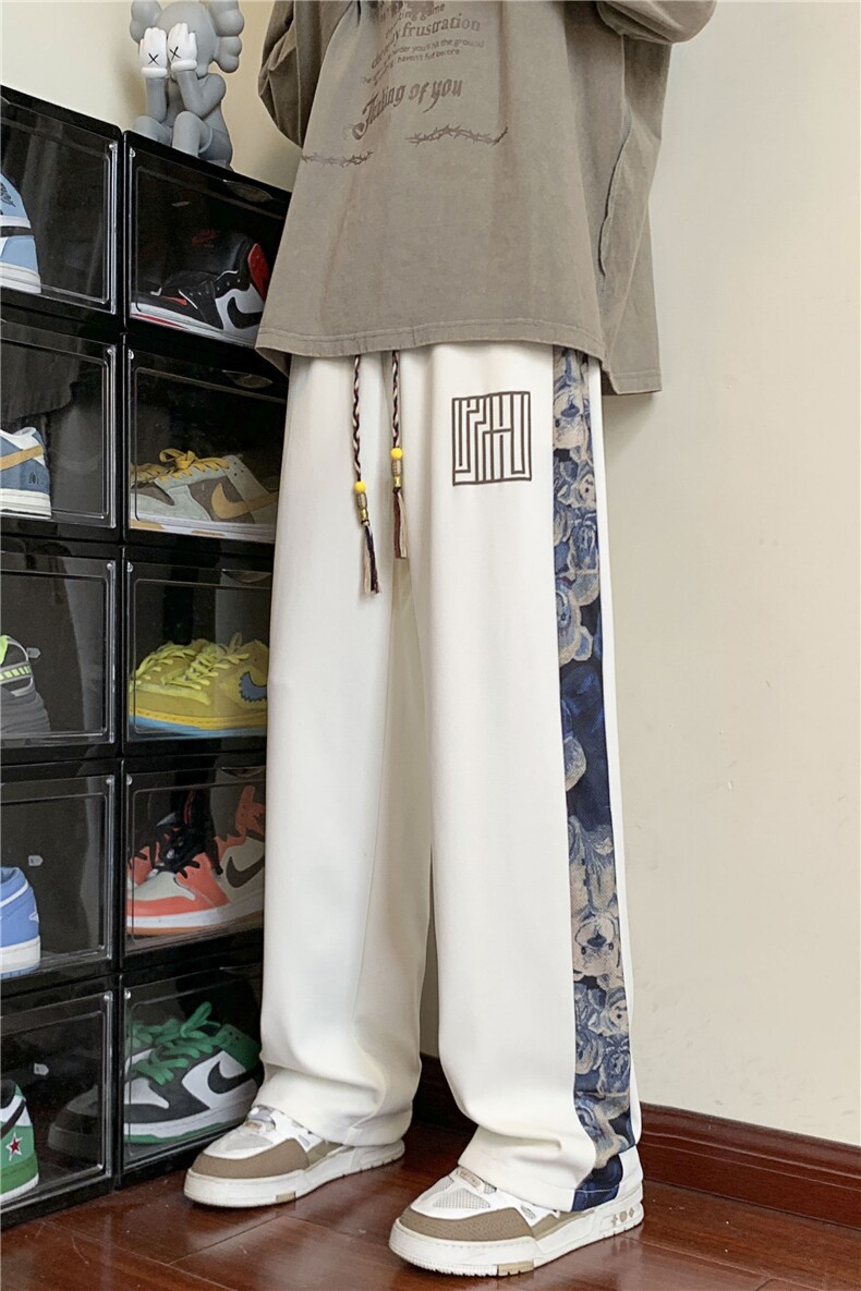 港风2023新款潮小熊印花宽松直筒休闲裤B315-K23395-p45控58,男装休闲裤,电商B315