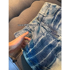 网图斜切闪电纹牛仔裤男美式高街弯刀修身直筒裤子NZK7151-特P47，男装牛仔裤，星座1007（原301D）