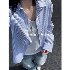 【网图】B221美式ins高街暗黑宽松条纹长袖衬衫SY2551-特P30控59，男装衬衫，电商B221