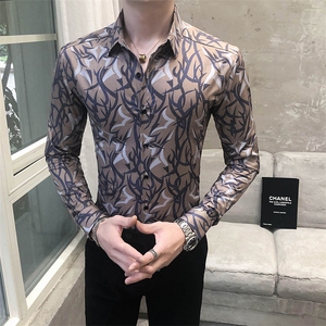 312A-5-284-P55 长袖高级感秋季休闲英伦发型师韩版纯色男士衬衣图片