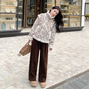 新中式国风印花皮毛一体棉服女2025冬季新款显瘦保暖加厚加绒上衣图片