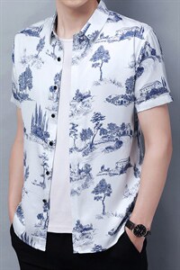 短袖衬衫2023夏季男士商务休闲免烫衬衣潮流宽松百搭时尚上衣外套图片