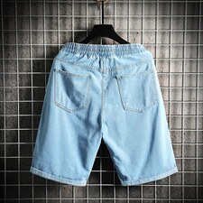 XZ103A-D039-P38-限价58网格日系大码印花五分裤牛仔肥仔，男装牛仔裤，星座103A
