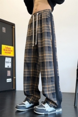 春季新款潮流美式高街垂感设计宽松格子直筒长裤A436-827-P35，男装休闲裤，电商A436