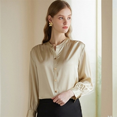 气质优雅小V领高级设计丝光H型显瘦长袖衬衫，女装衬衫，澳冬特羊绒