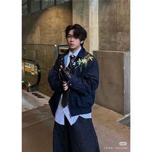 232-P60 美式街头花卉花环刺绣夹克春季男女情侣款百搭棒球服外套图片