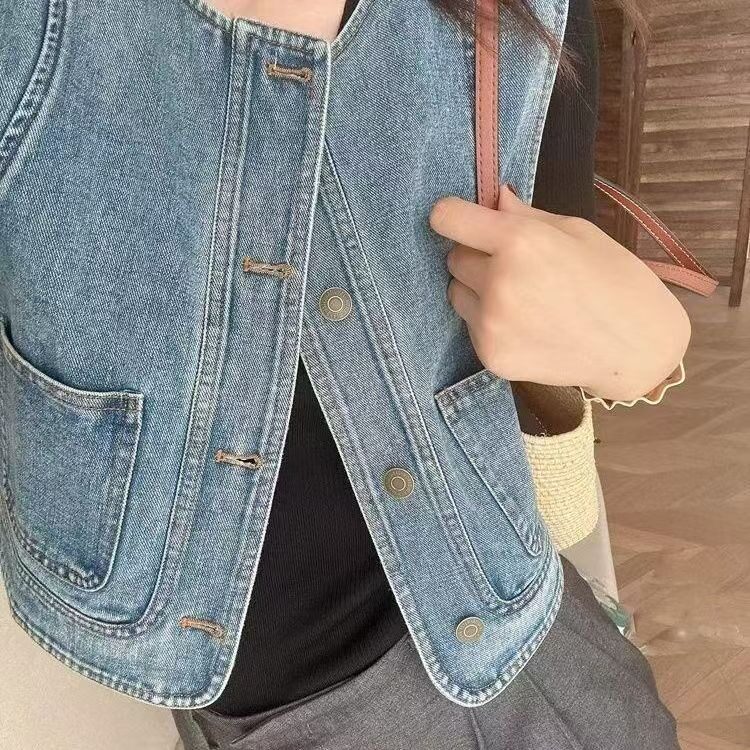 时髦洋气百搭叠牛仔马甲春夏宽松短款小个子无袖外套休闲上衣,男装工装外套,星座1210-1