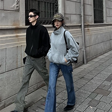 美潮情侣开衫卫衣垫肩外套A426P70控98，女装短外套，电商A309