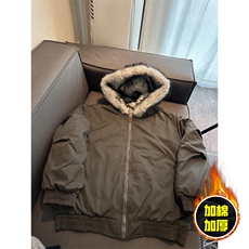 现货高品质美式高街冬季重磅狼王座山雕毛毛领棉衣男女款加厚外套，男装棉衣，电商A486