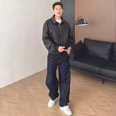 原色牛仔春秋季美式时尚复古弯刀裤牛仔裤男款宽松直筒阔腿长裤子，男装牛仔裤，星座506A