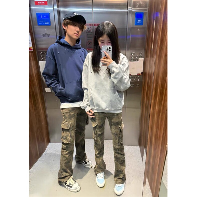 现货自制美式复古重工钉珠刺绣连帽卫衣,男装卫衣,星座910A