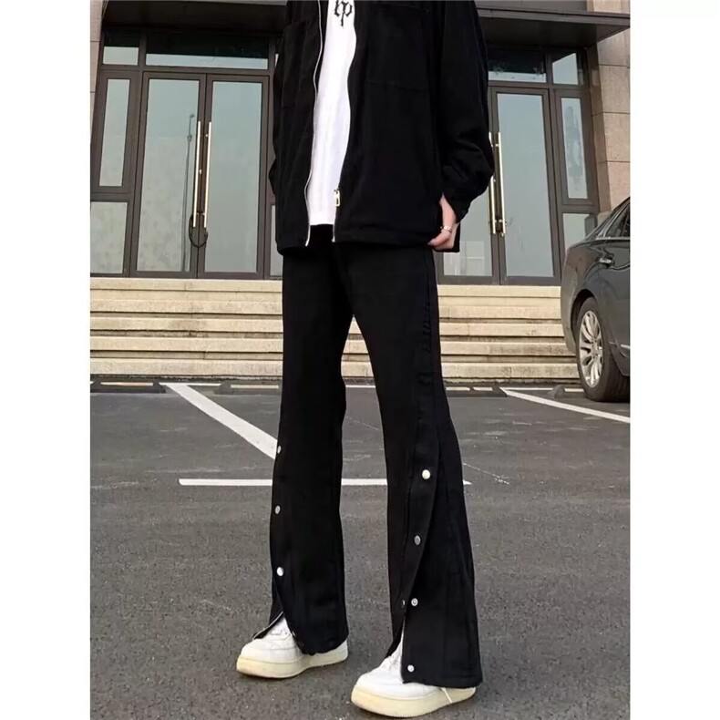 欧美vibe风拉链排扣牛仔裤男ins潮牌设计感小众微喇显瘦高街裤子图片